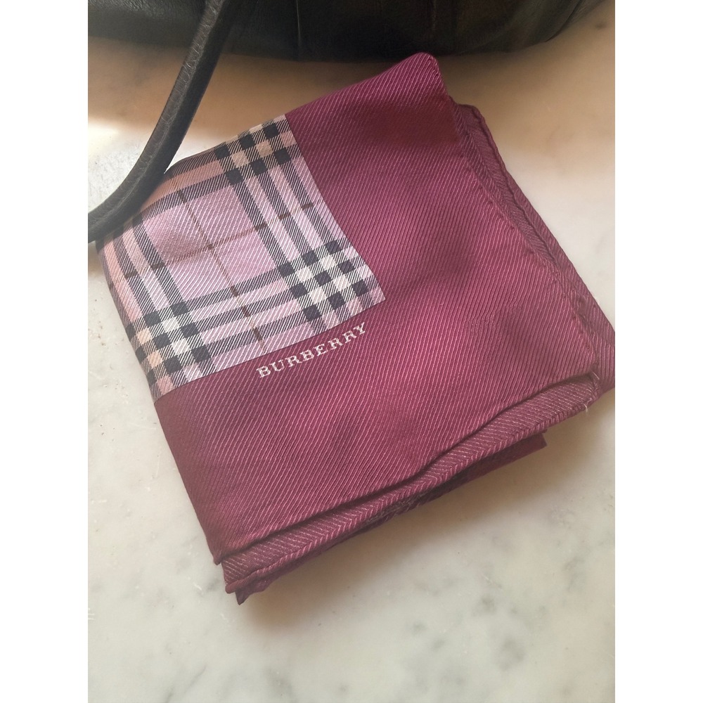 Authentic Burberry Nova Silk Square Scarf Burgundy Pink Plaid Check 22x22 Italy - Picture 2 of 6